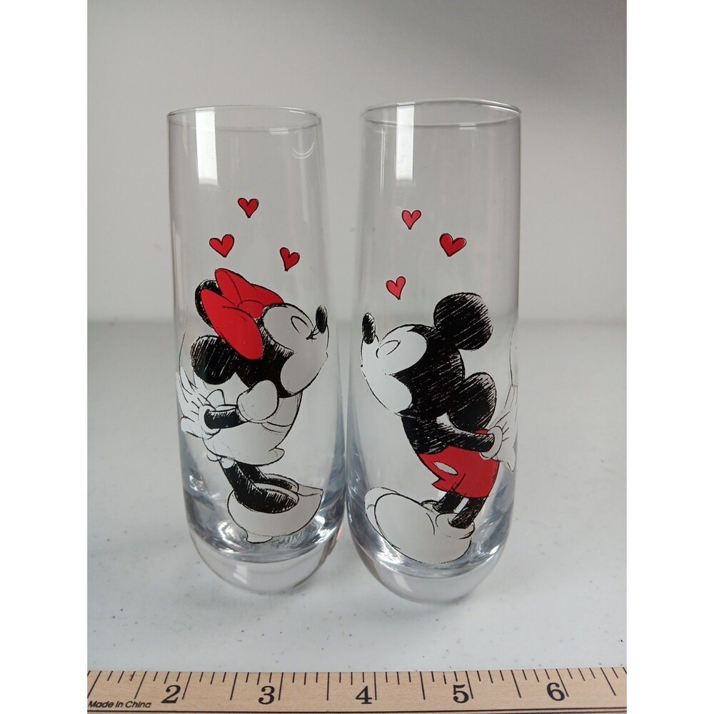 Mickey and Minnie Kiss Hearts Stemless Fluted Glassware Exclusive | Set of 2